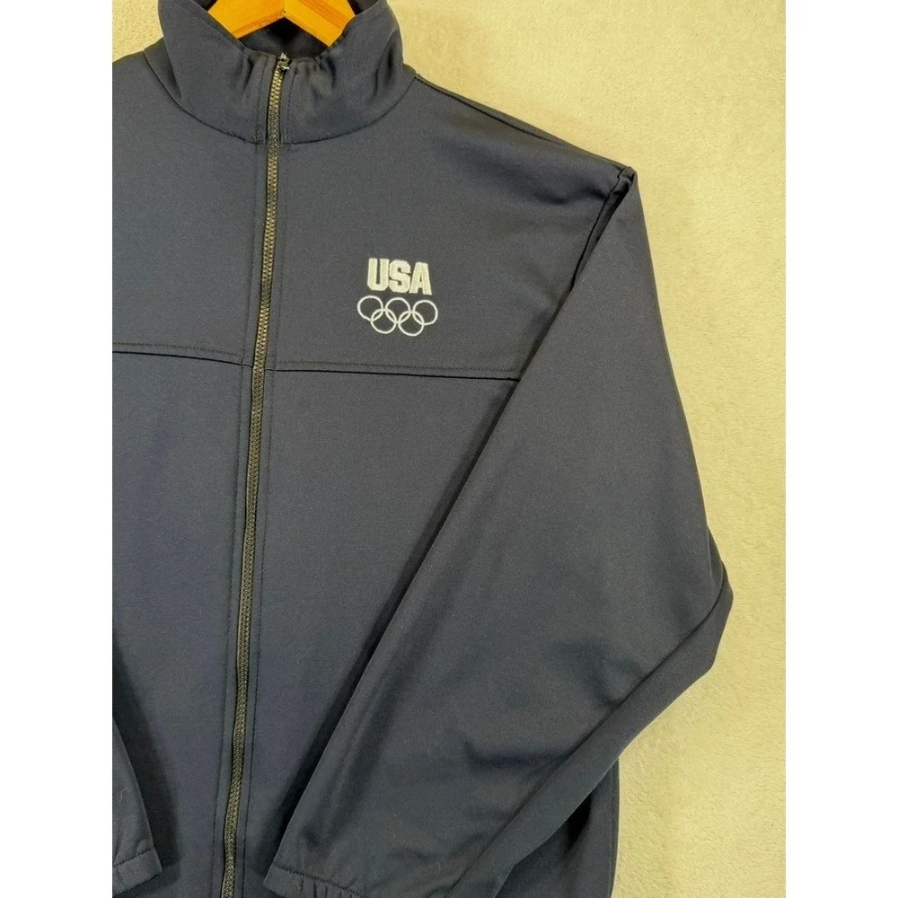 Vintage USA Olympic Committee Track Jacket Navy Blue Full Zip Mens L Made USA